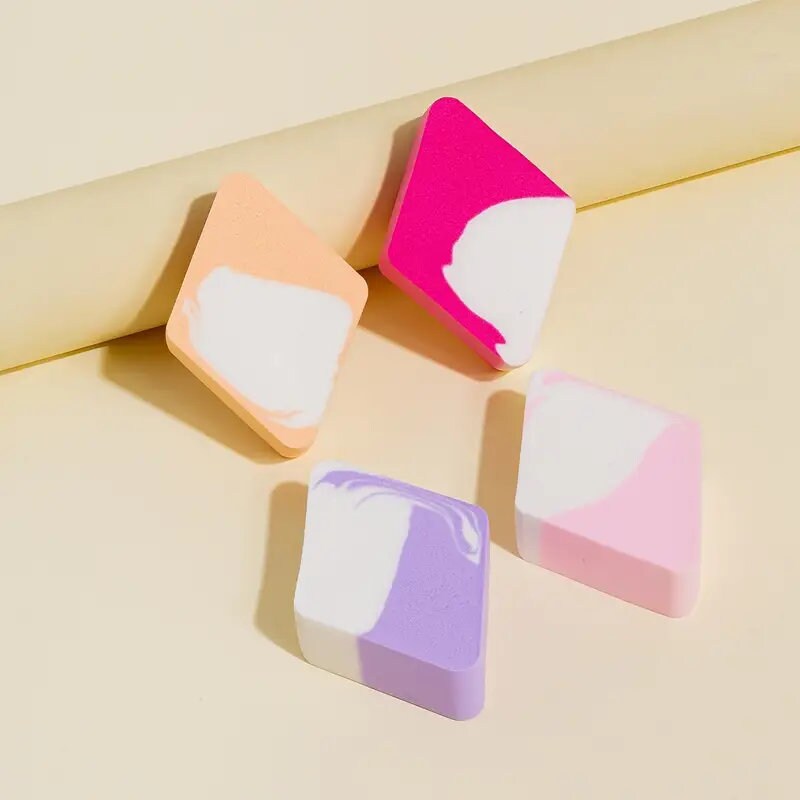 4pcs Mixed Color Diamond-shaped Makeup Sponge - Multifunctional Soft Beauty Tool for Wet & Dry Use