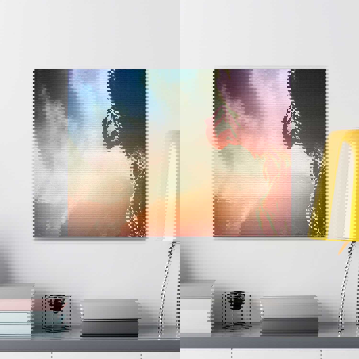 Man Climbing Rock Mountain Nature Wilderness Photography Canvas Wall Art for Home Decor