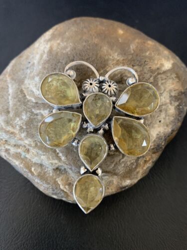 Handmade Sterling Silver Dragonfly Pendant with Faceted Yellow Topaz