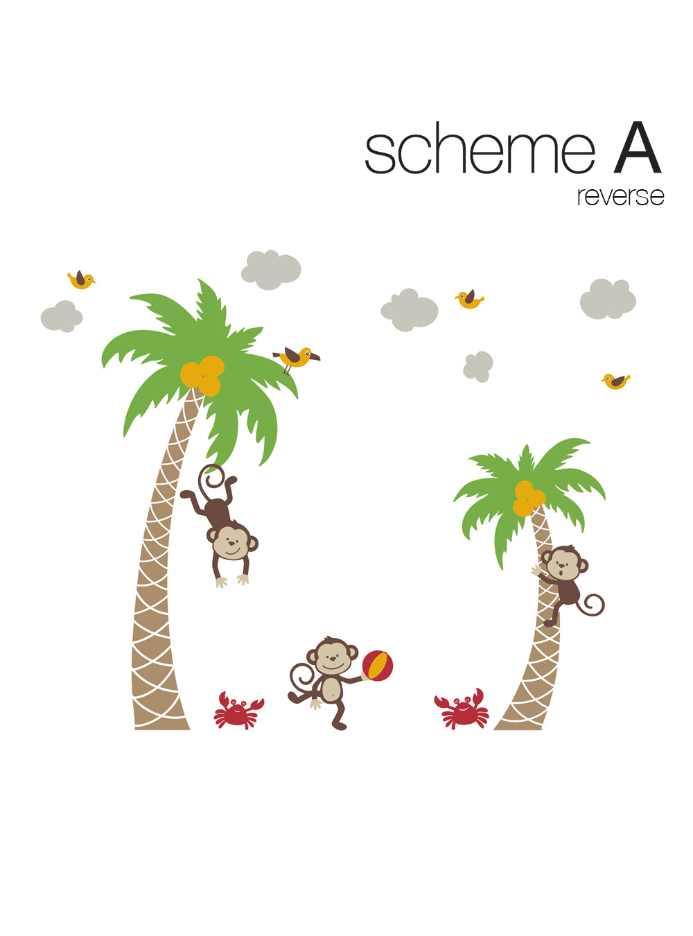 3 Monkeys with Palm Tree Wall Decal - Playful Kids Room Decor