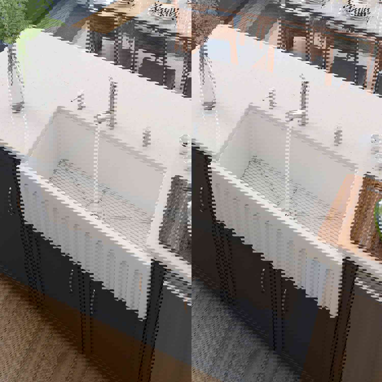 ALFI AB3618HS-W 36 Inch White Reversible Smooth/Fluted Fireclay Farm Sink