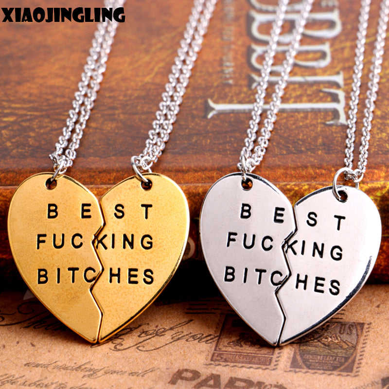 XIAOJINGLING Friendship Jewelry Fashion Double Thin Chain Broken Heart Pendants Necklace for Best Friend