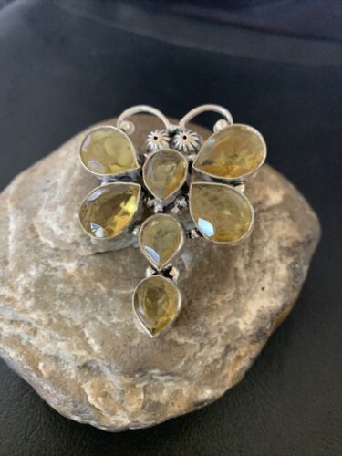 Handmade Sterling Silver Dragonfly Pendant with Faceted Yellow Topaz