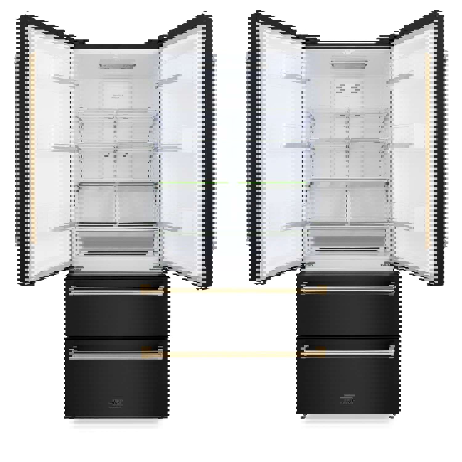 ZLINE 36 In. Autograph 22.5 cu. ft. Refrigerator with Ice Maker in Fingerprint Resistant Black Stainless Steel and Champagne Bronze Accents