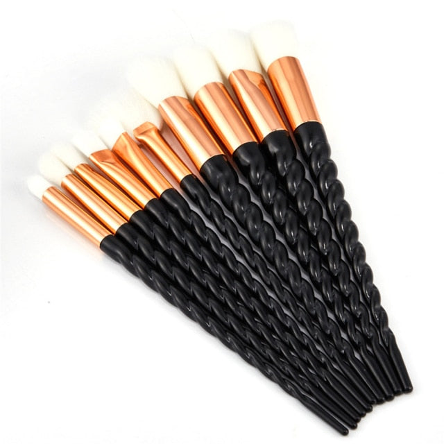 10pcs Spiral Colorful Soft Makeup Brushes Set - Professional Foundation Powder Blush Eyeshadow Fan Brush