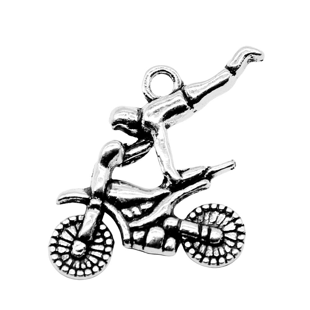 10pcs 25x25mm Motorcycle Athletics Charms for Jewelry Making - Antique Silver Color