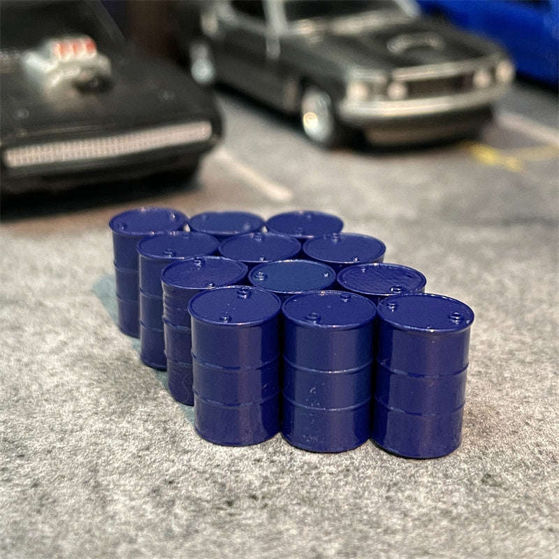 1/64 Scale Resin Model 12Pcs Blue or Green Oil Barrels Diecast Alloy Car Scene Accessories Dioramas Miniature Collection