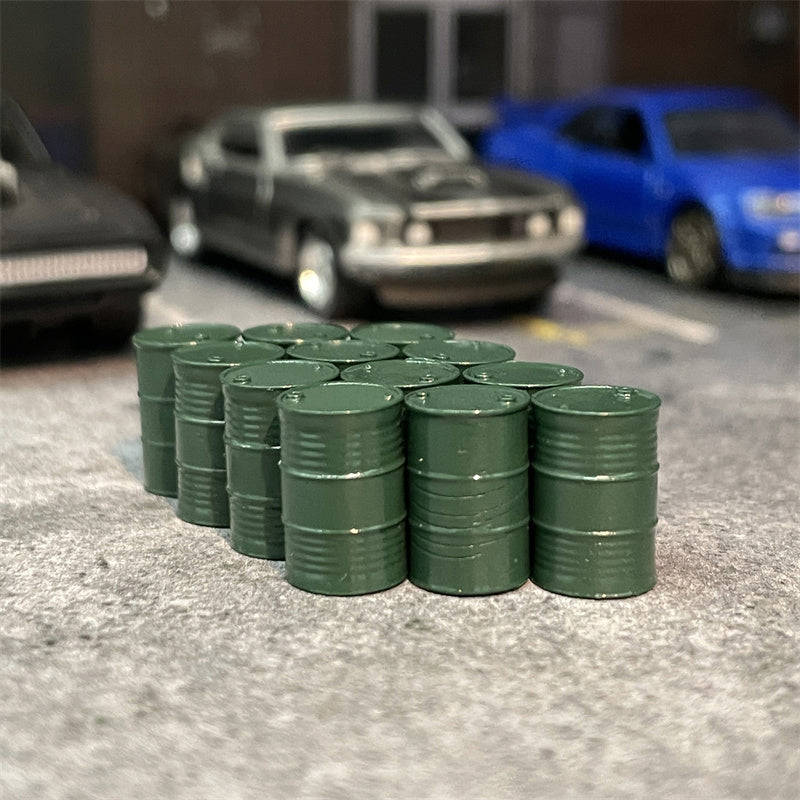 1/64 Scale Resin Model 12Pcs Blue or Green Oil Barrels Diecast Alloy Car Scene Accessories Dioramas Miniature Collection