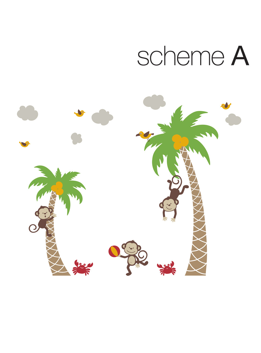 3 Monkeys with Palm Tree Wall Decal - Playful Kids Room Decor
