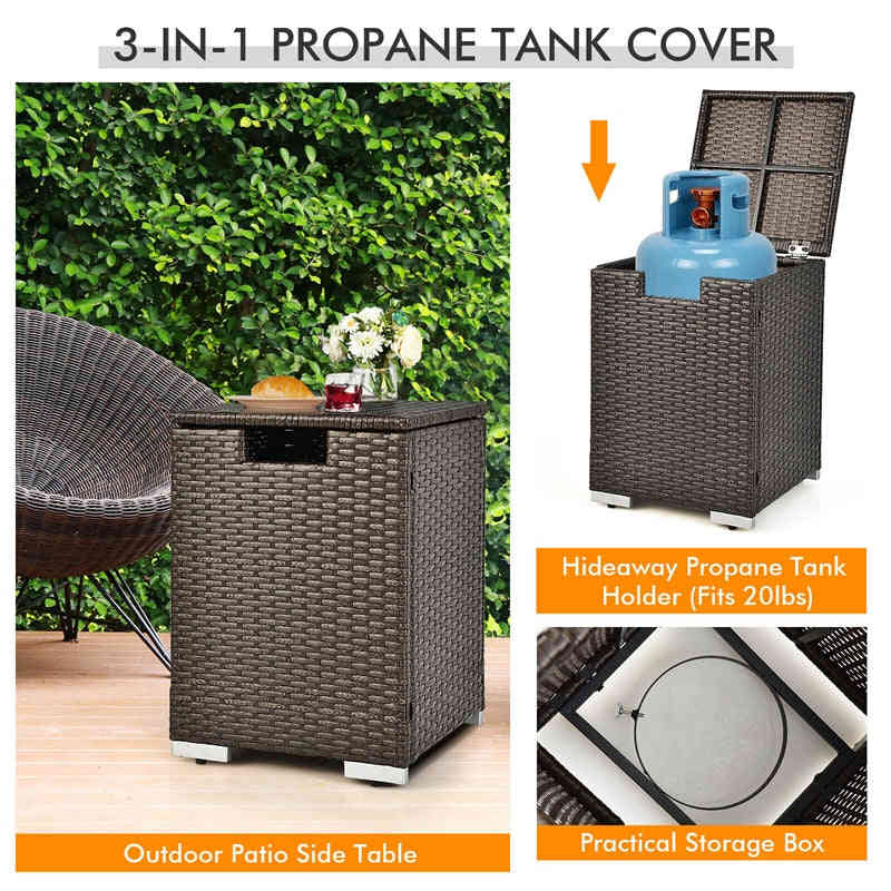 40000 BTU Wicker Outdoor Propane Fire Pit Table Set with Hideaway Tank Holder & Cover