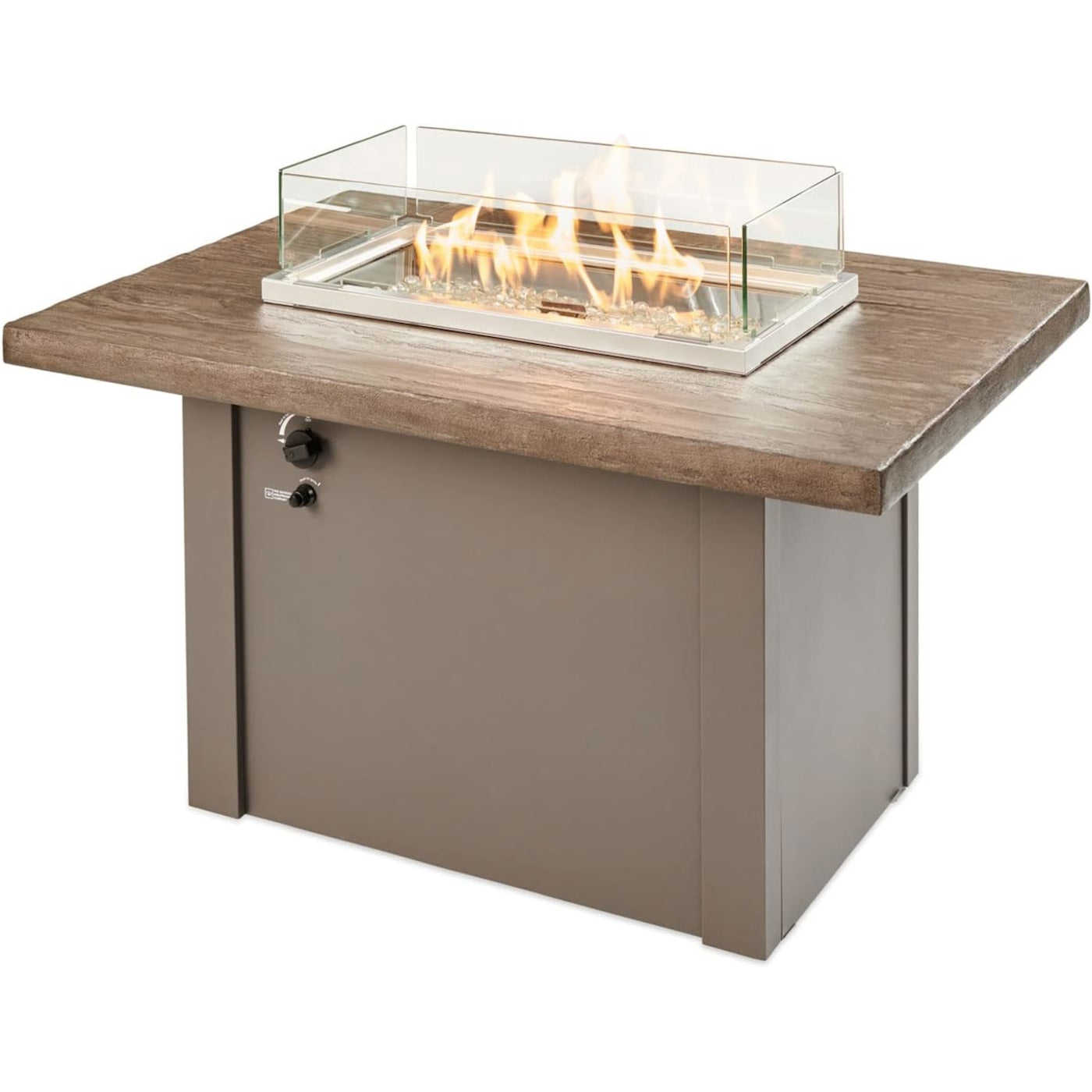 The Outdoor GreatRoom Company Driftwood Havenwood Rectangular Gas Fire Pit Table with Grey Base