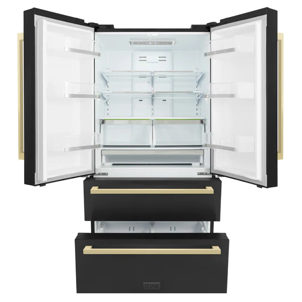 ZLINE 36 in. Autograph Edition 22.5 cu. ft 4-Door French Door Refrigerator with Ice Maker in Black Stainless Steel