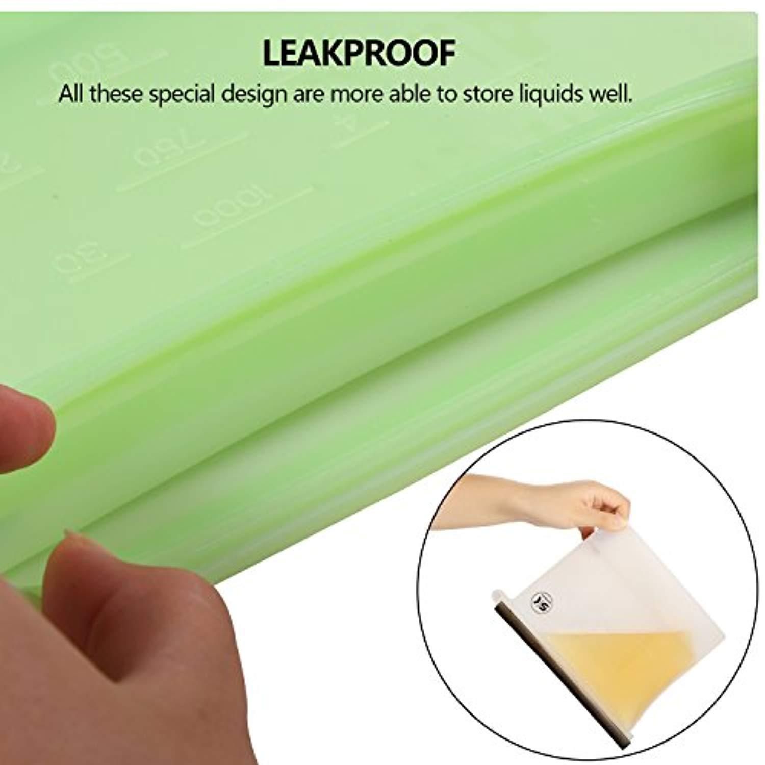 Reusable Silicone Food Storage Bags 4PACK - FDA Approved, Leakproof, Airtight for Fruits, Vegetables, Meat