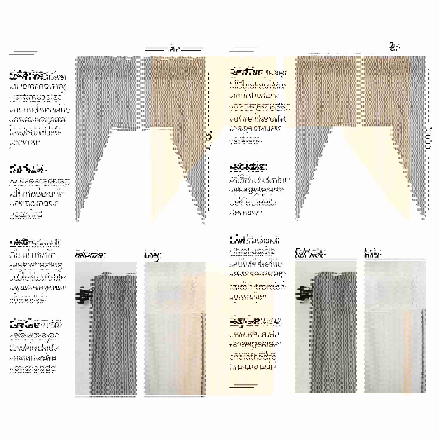 Sawyer Mill Charcoal Ticking Stripe Swag Set of 2 - 36x36x16 - Farmhouse Decor