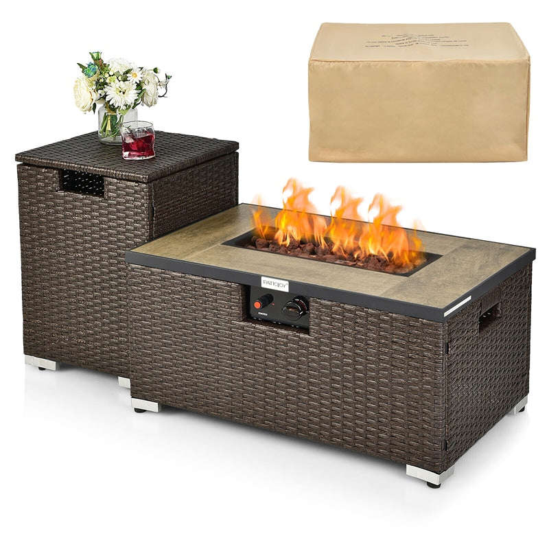 40000 BTU Wicker Outdoor Propane Fire Pit Table Set with Hideaway Tank Holder & Cover