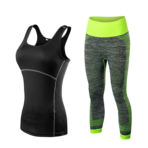 Yuerlian Women's Yoga Gym Training Set - Sleeveless Cropped Top & 3/4 Leggings