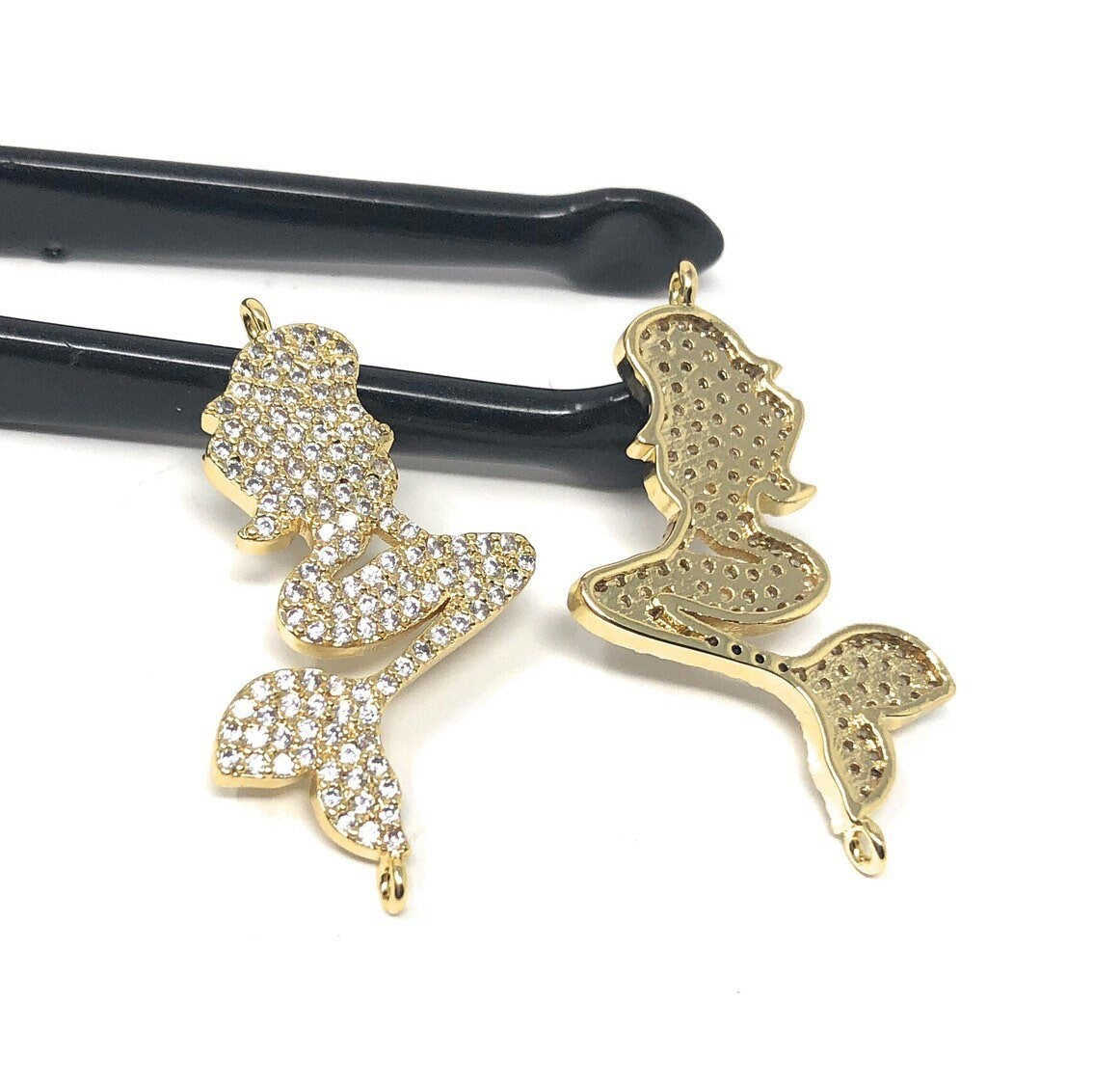 CZ Micro Pave Mermaid Connector Link - Gold Plated Jewelry Finding for DIY Jewelry Making