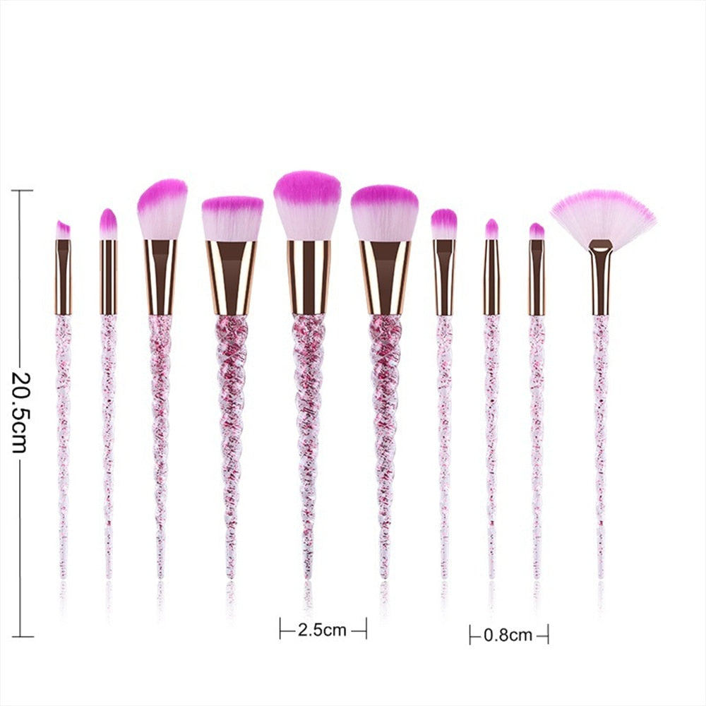 10pcs Spiral Colorful Soft Makeup Brushes Set - Professional Foundation Powder Blush Eyeshadow Fan Brush