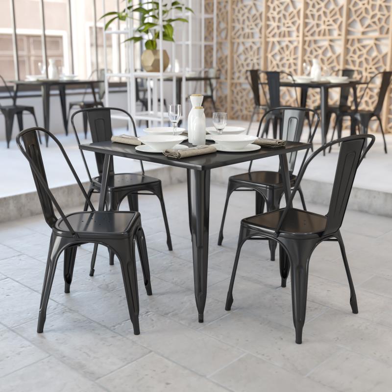 Flash Furniture Parker Commercial Grade 35.5 Square Black Metal Indoor-outdoor Table