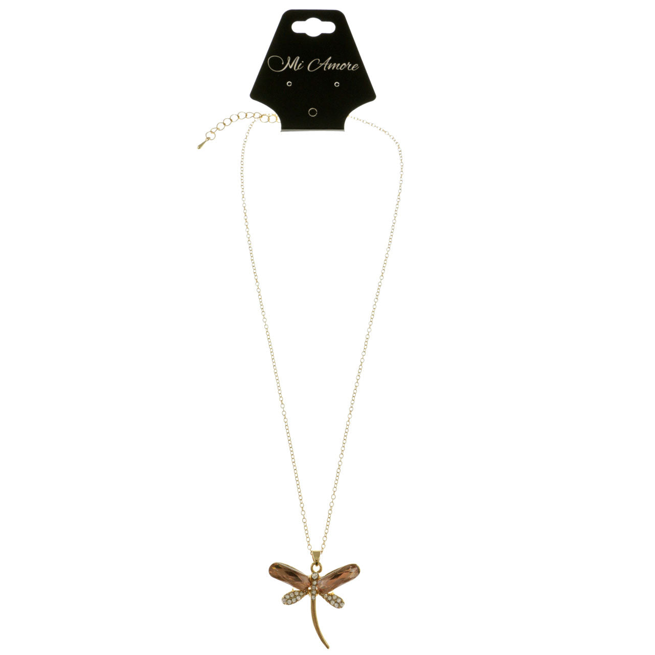 Mi Amore Dragonfly Adjustable Pendant-Necklace Gold-Tone & Pink