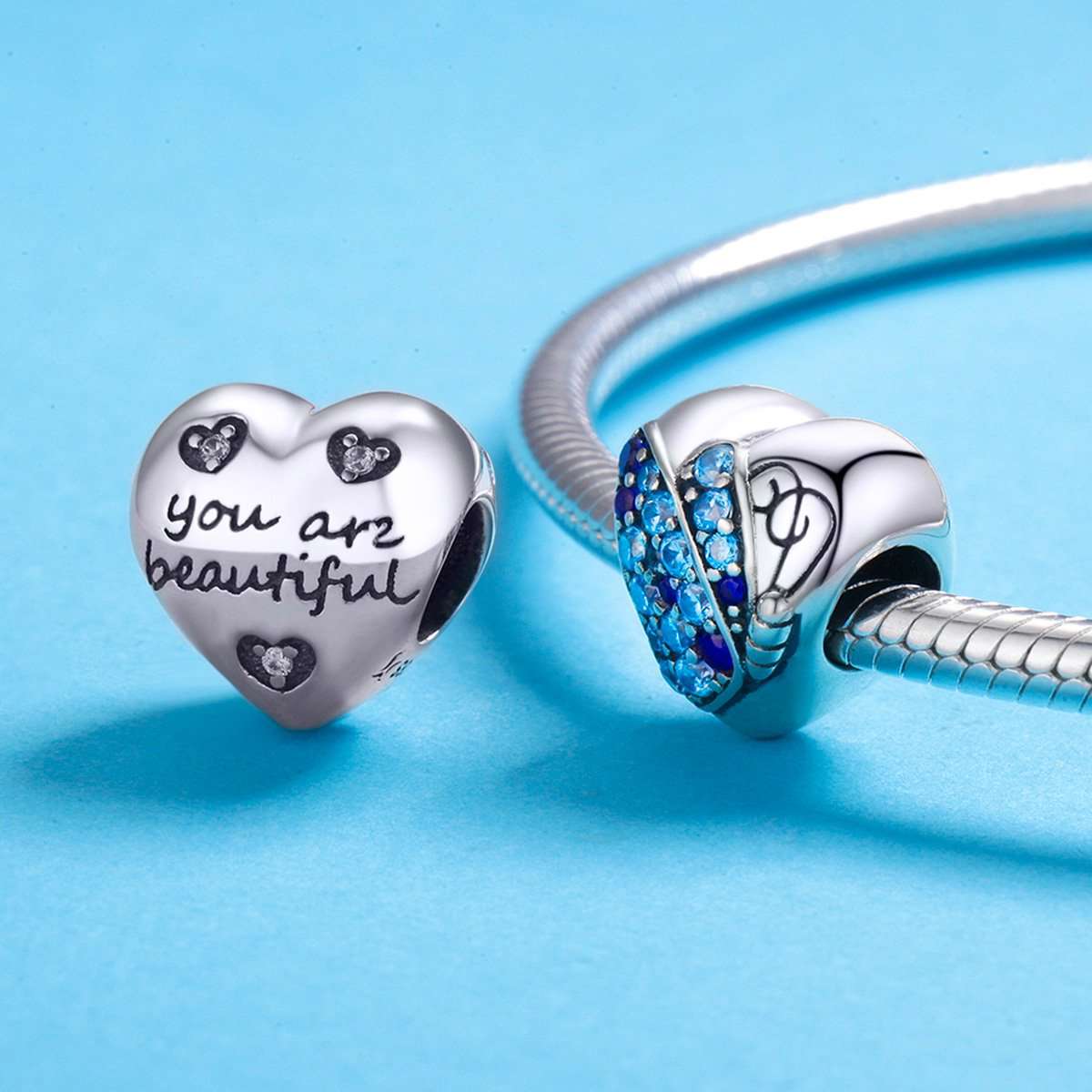Sterling 925 Silver 'You Are Beautiful' Pendant for Pandora & European Charm Bracelets