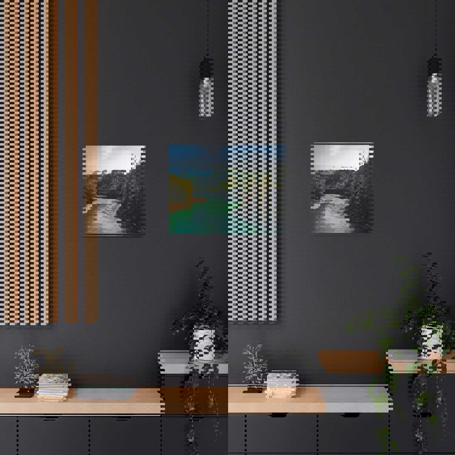 River Through Pine Tree Green Forest Nature Wilderness Photography Canvas Wall Art for Home Decor