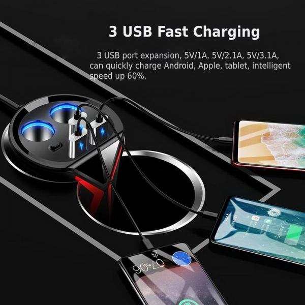 3-Port USB Car Charger Adapter for Multiple Devices