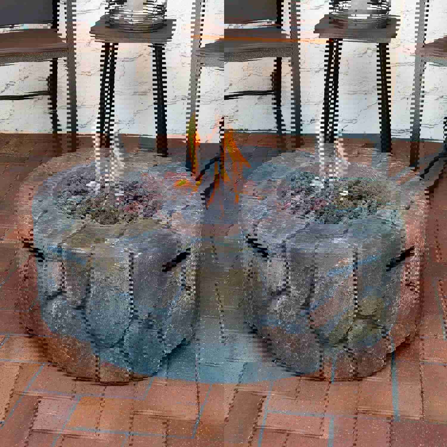 Sunnydaze Outdoor 30-Inch Cast Stone Propane Gas Fire Pit with Lava Rocks