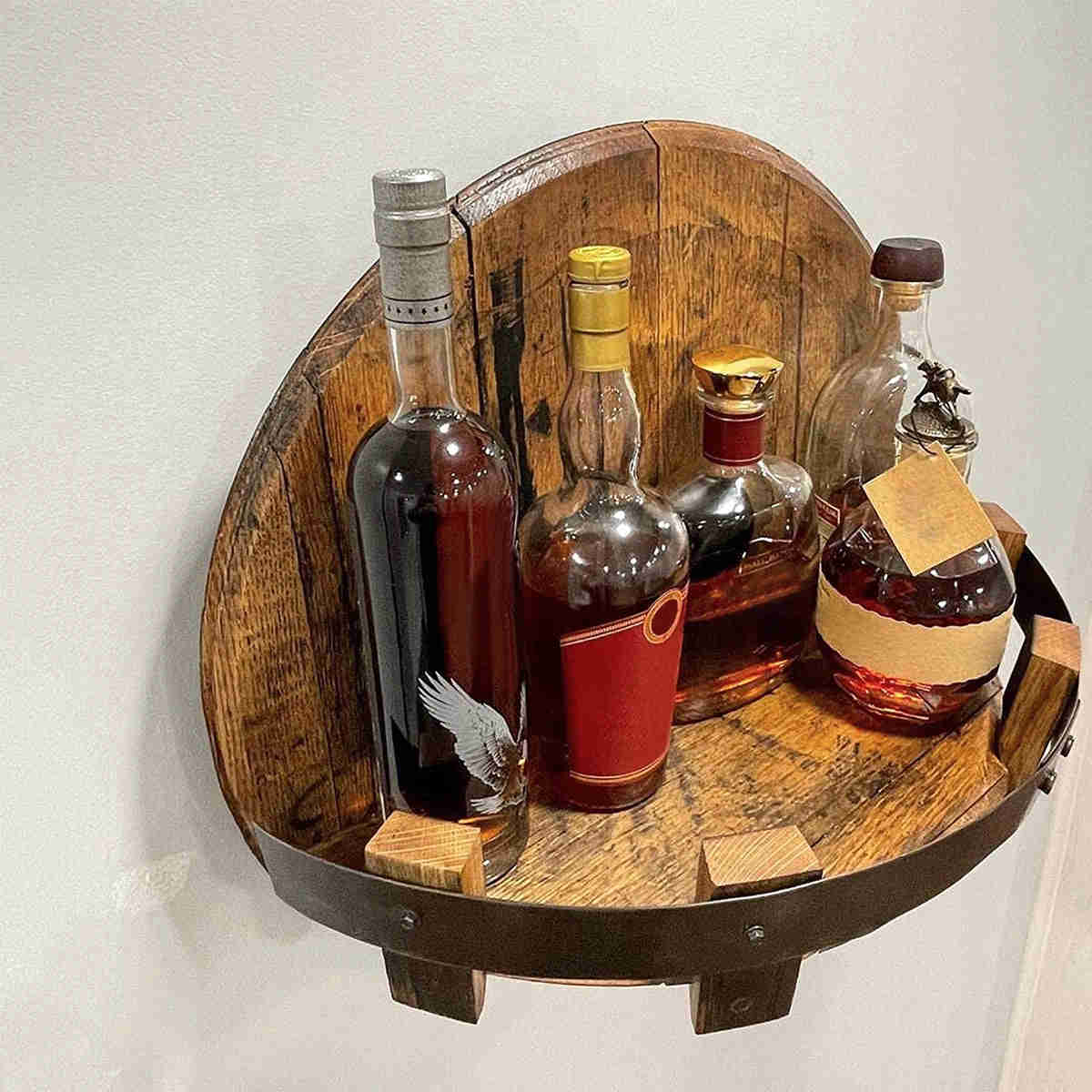 Vintage Wooden Wall Mount Wine Bottle Holder - Whiskey Display Rack for Home Bar