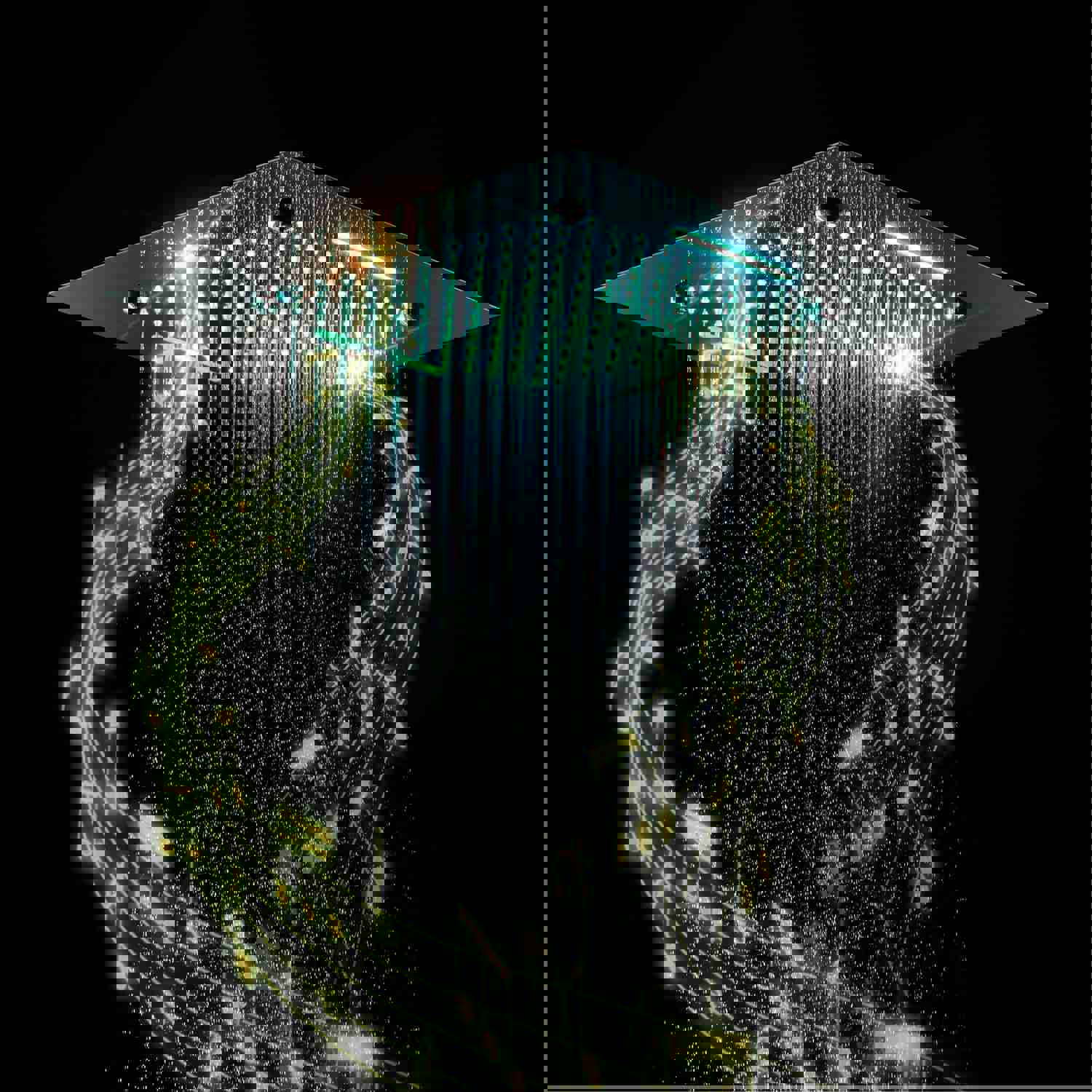 MONACO Chrome 20x20 Complete Luxury LED Music Shower Set with Rainfall, Waterfall, Mist Spray and 6 Body Jets