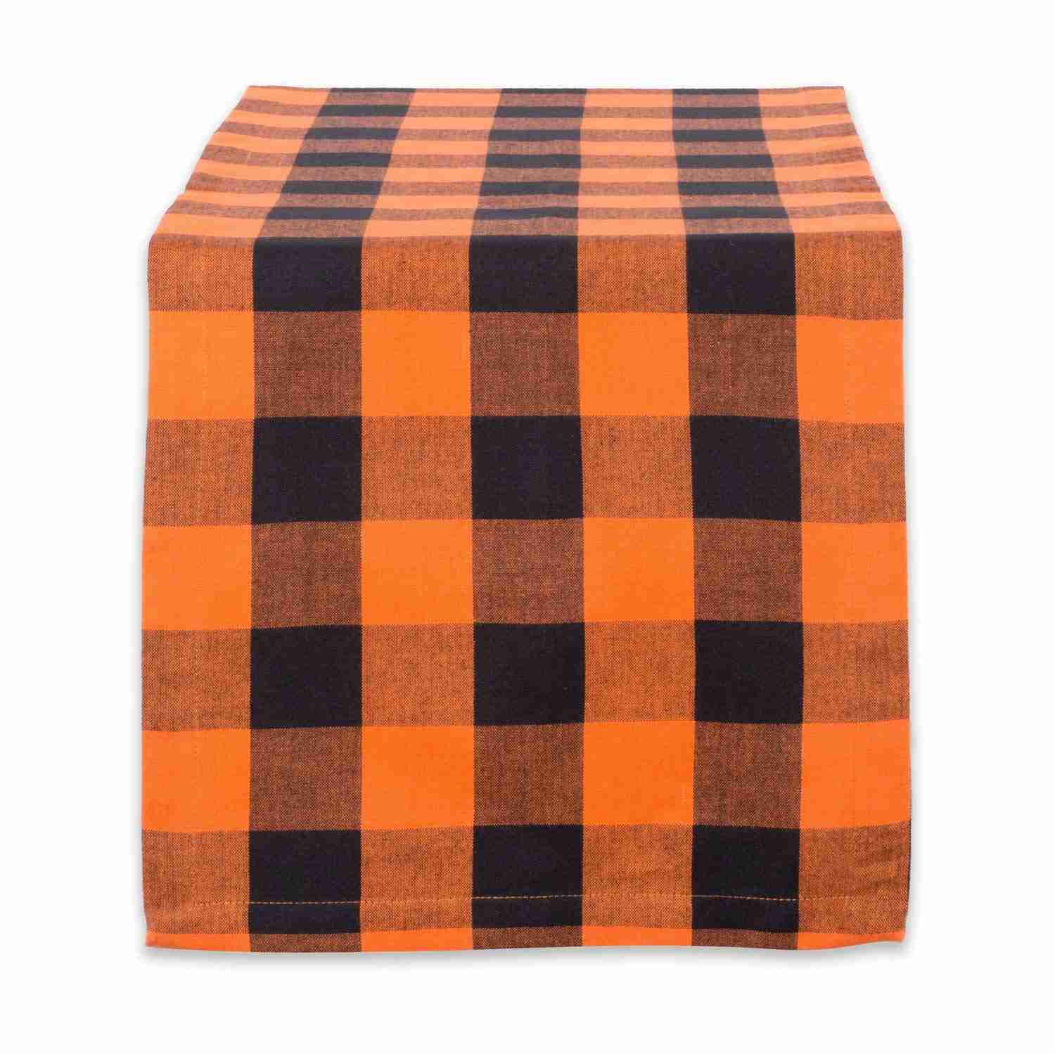 DII Cotton Buffalo Check Table Runner for Family Dinners, Gatherings, and Everyday Use (14x72, Orange & Black)