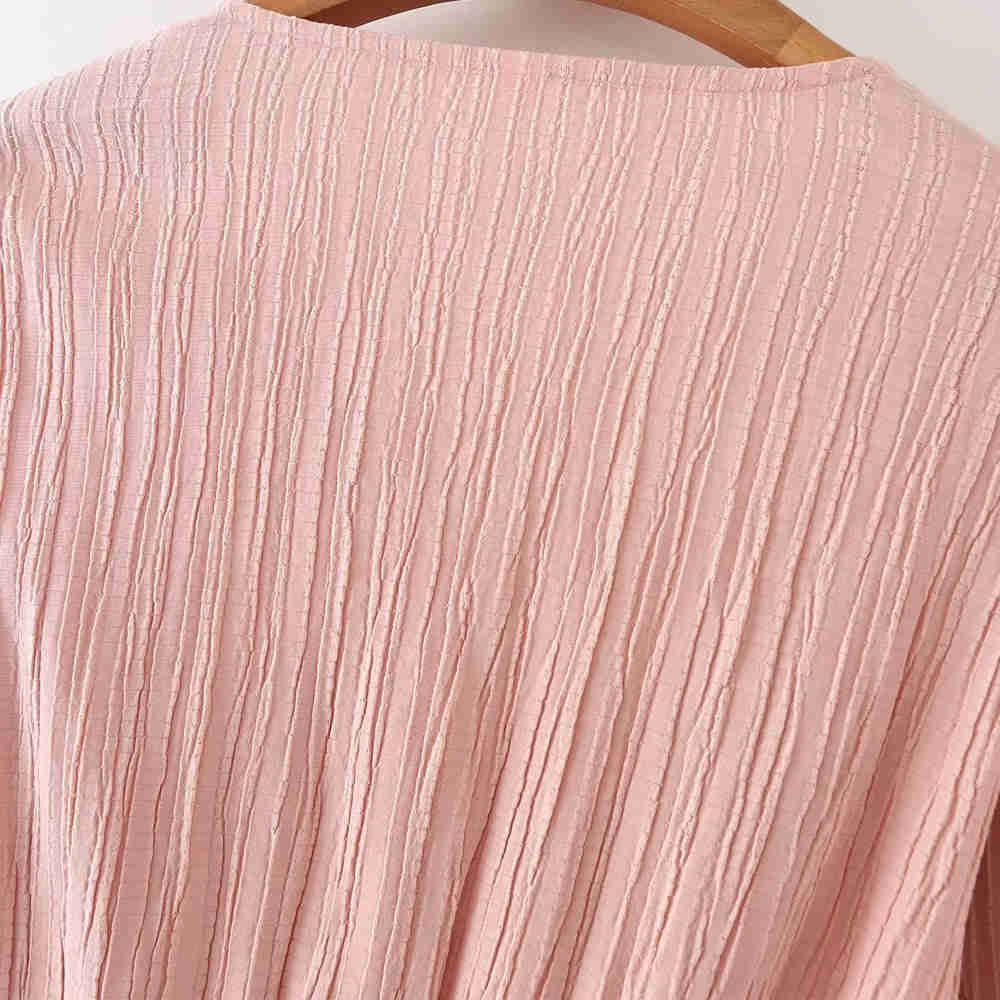 Fashion Buttons Cropped Blouse - V-Neck Polyester Top
