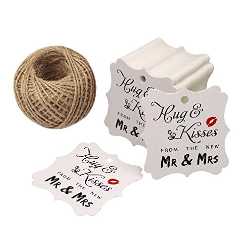 Original Design Wedding Favor Gift Tags - 100 PCS White Square Tags with 100 Feet Natural Jute Twine