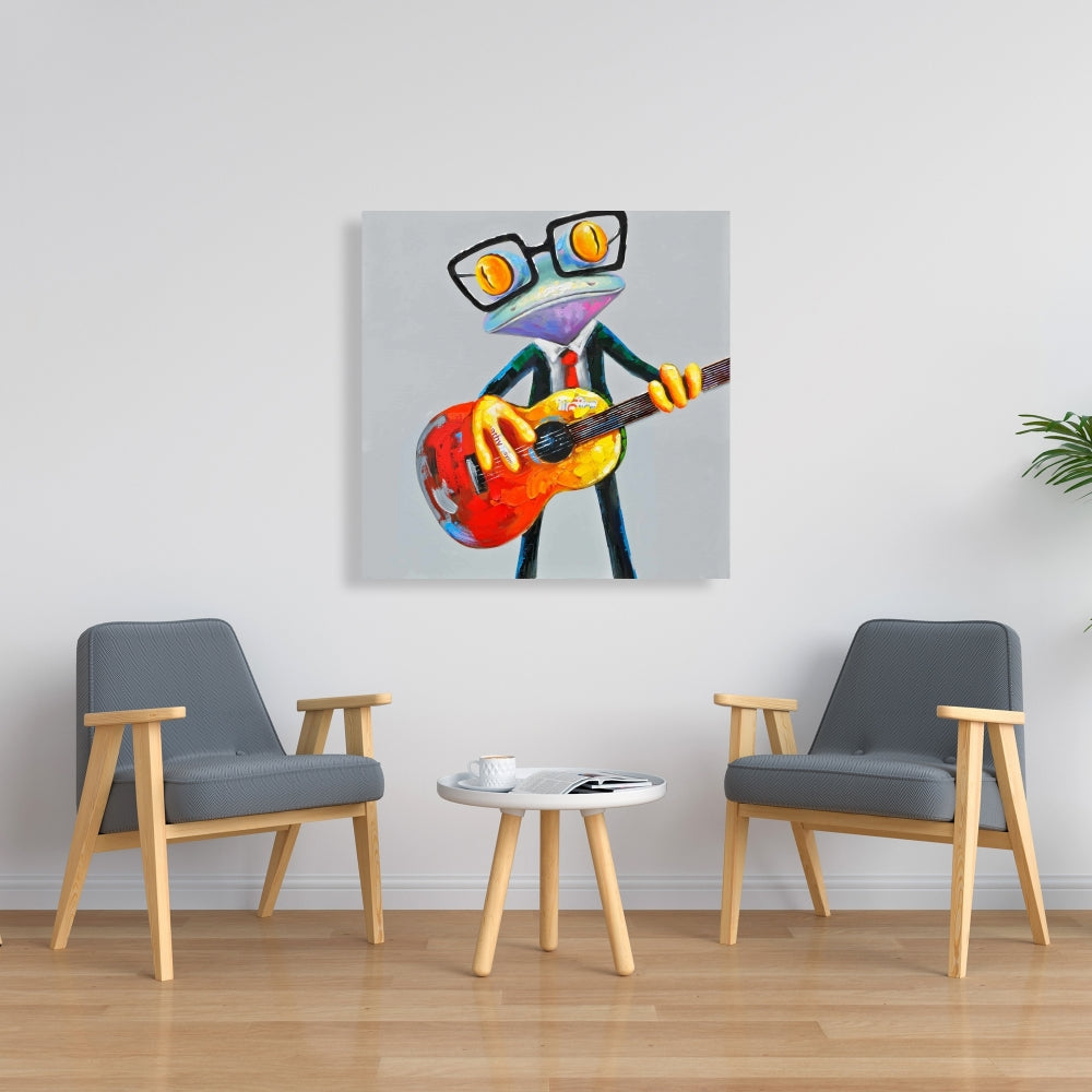 Funny Frog Playing Guitar - Fine Art Gallery Wrapped Canvas (24x36)