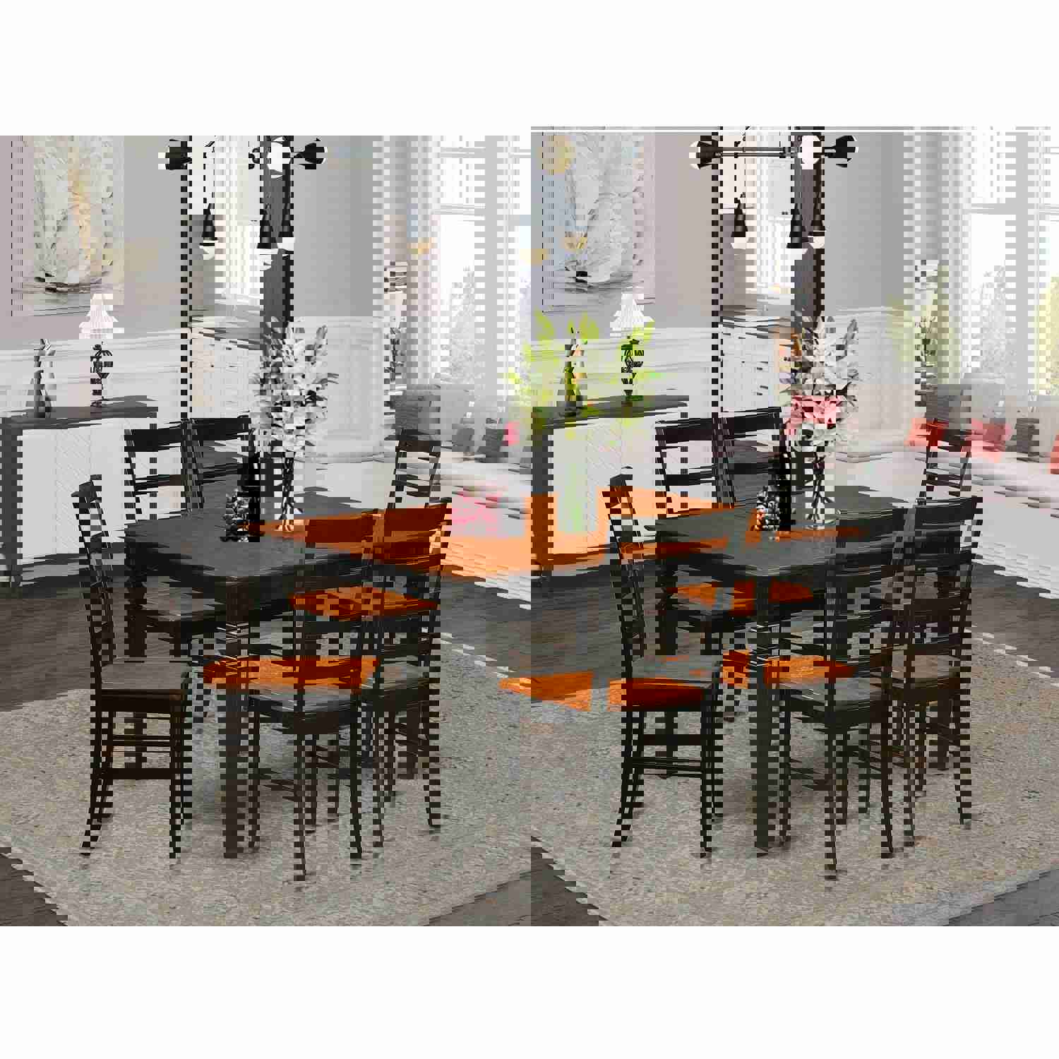 East West Furniture WEPF7-BCH-W 7 Piece Kitchen Table & Chairs Set in Black & Cherry