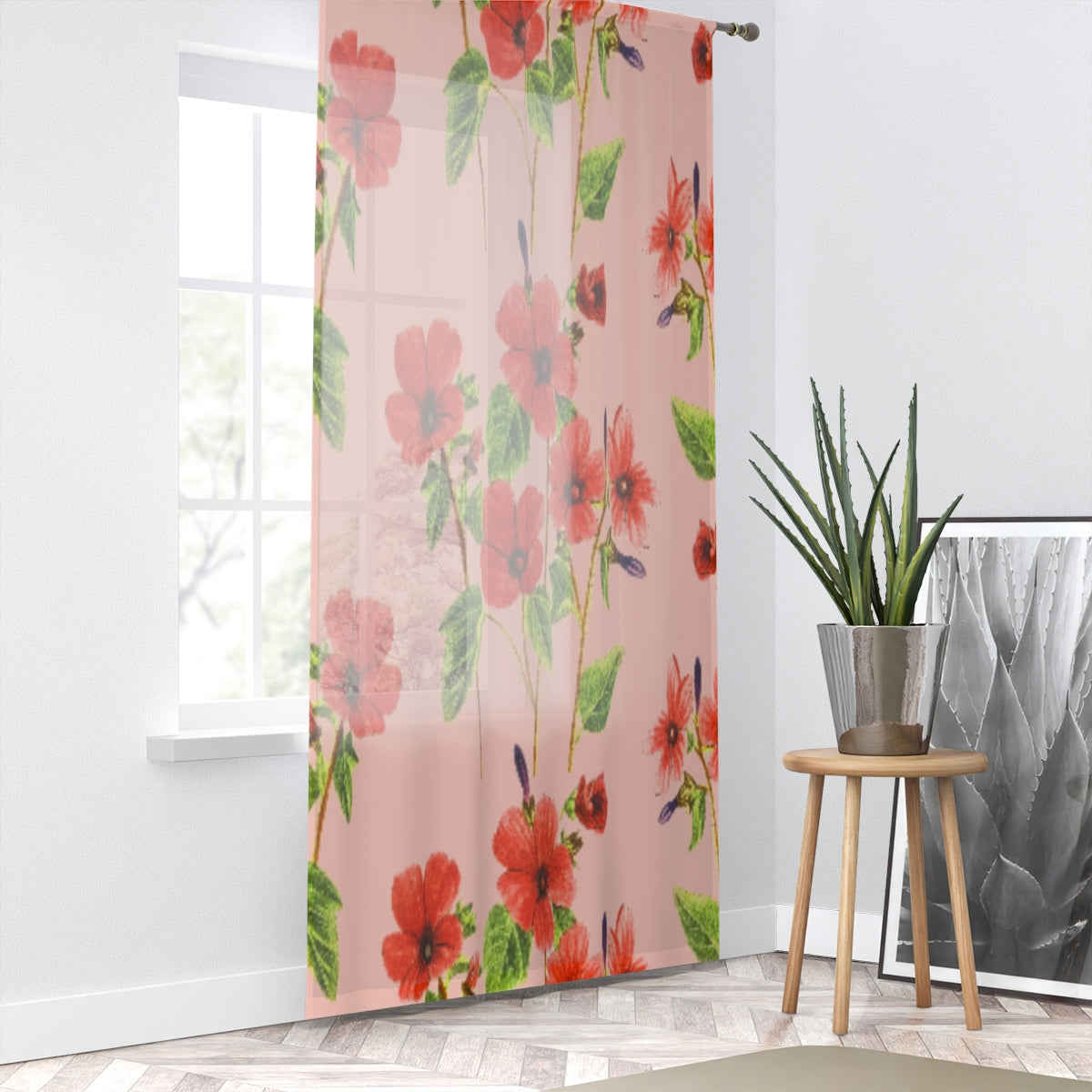 POPPIES ON PINK - SHEER Window Curtain