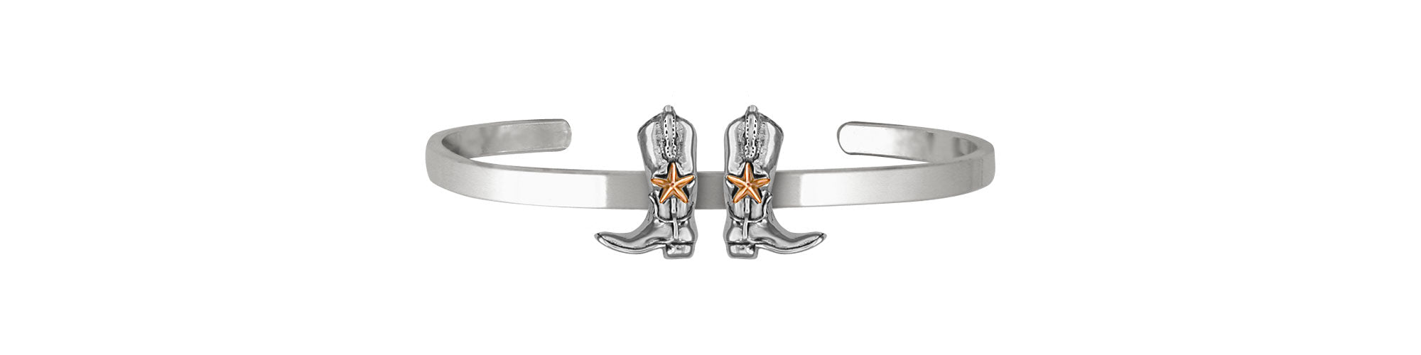 Handmade Western Texas Boot Bracelet in Sterling Silver with 14k Gold Vermeil Star