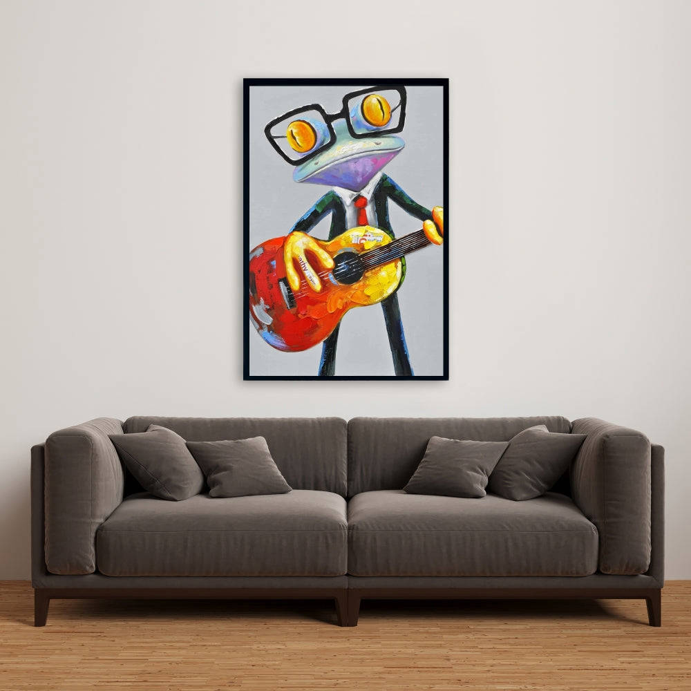 Funny Frog Playing Guitar - Fine Art Gallery Wrapped Canvas (24x36)