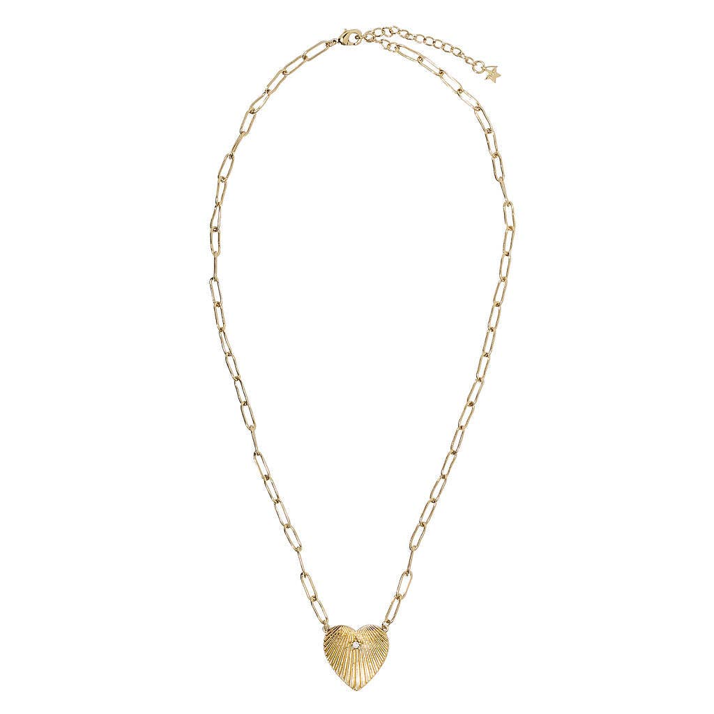Dylan Necklace - Starburst Heart Pendant with CZ Stone Detail