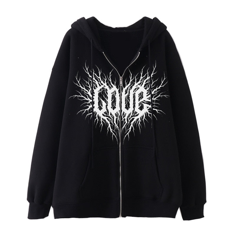 Trizchlor Oversized Hoodie for Women - Gothic Streetwear Zipper Cardigan Long Sleeve Winter Hoodie Harajuku Fashion Sweatshirt