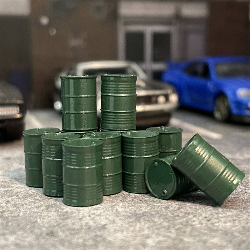 1/64 Scale Resin Model 12Pcs Blue or Green Oil Barrels Diecast Alloy Car Scene Accessories Dioramas Miniature Collection