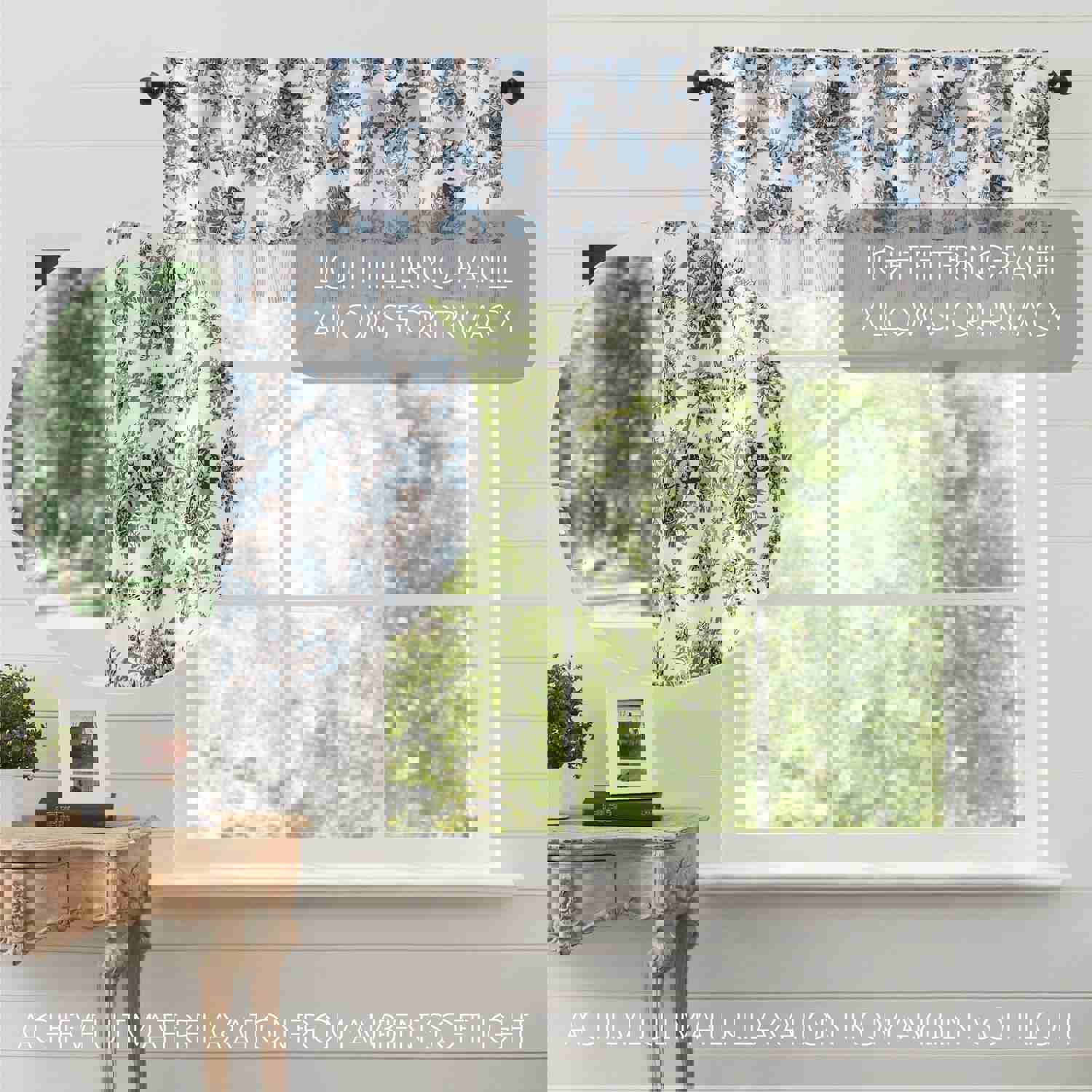 Annie Blue Floral Ruffled Valance Curtain 16x60 - French Country Style Window Decor