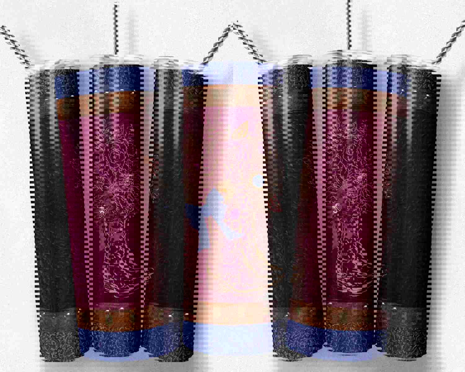 Tooled Leather Cowgirl Fall Blue Burgundy Boot with Bow - Digital Design Files