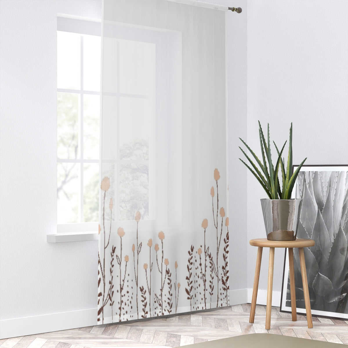 BLUSH FLOWER BUDS & WHITE - SHEER Window Curtain