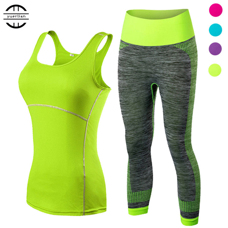 Yuerlian Women's Yoga Gym Training Set - Sleeveless Cropped Top & 3/4 Leggings