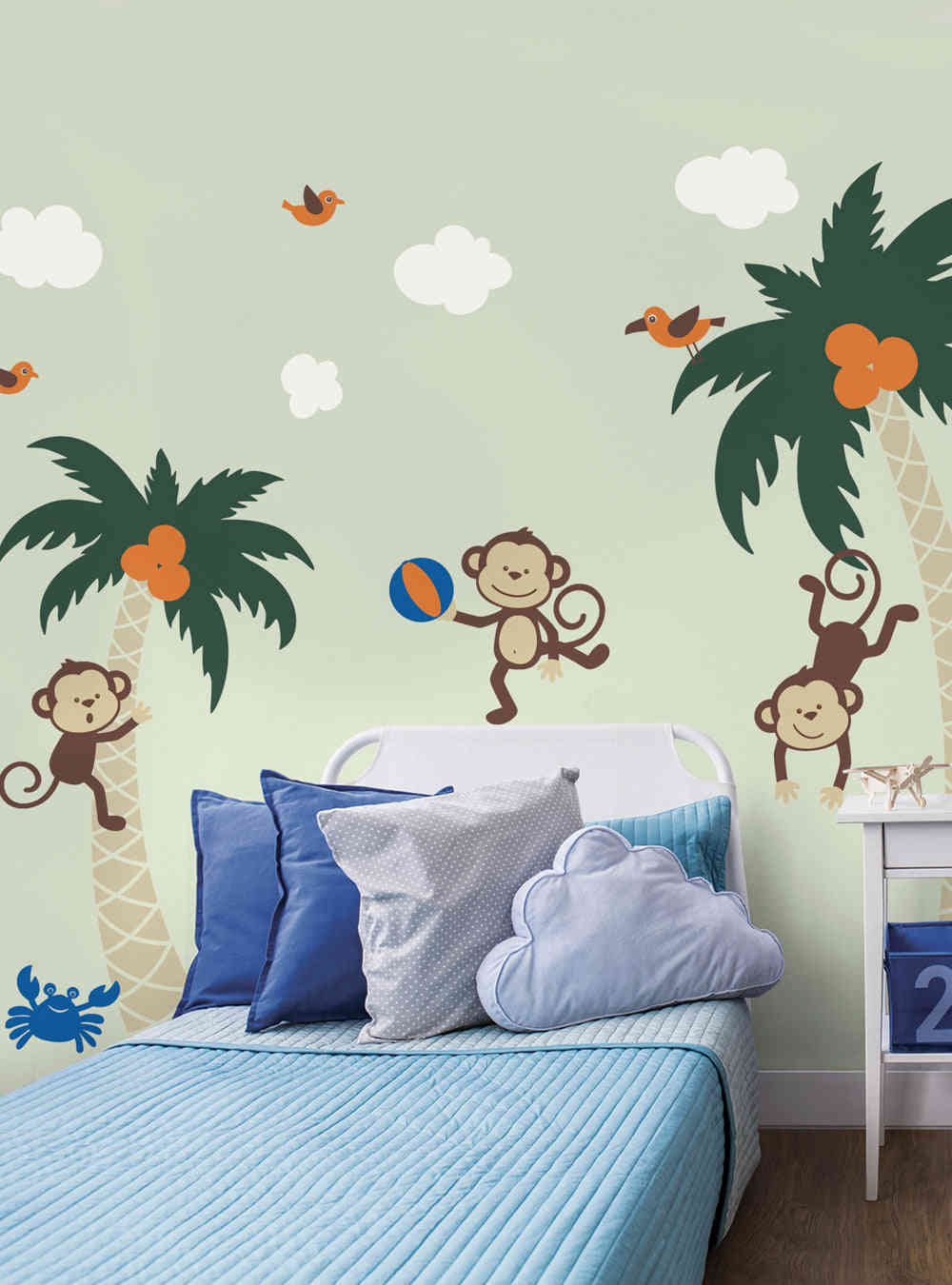 3 Monkeys with Palm Tree Wall Decal - Playful Kids Room Decor