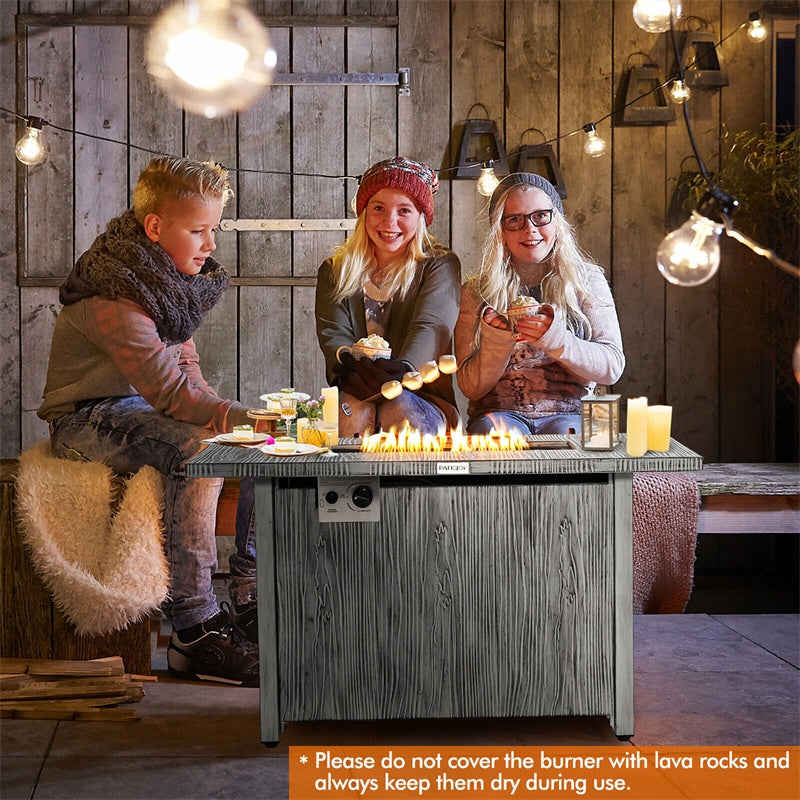 43-inch Rectangular Propane Fire Pit Table with 50,000 BTU Heating, Wood Grain Tabletop & Waterproof Cover