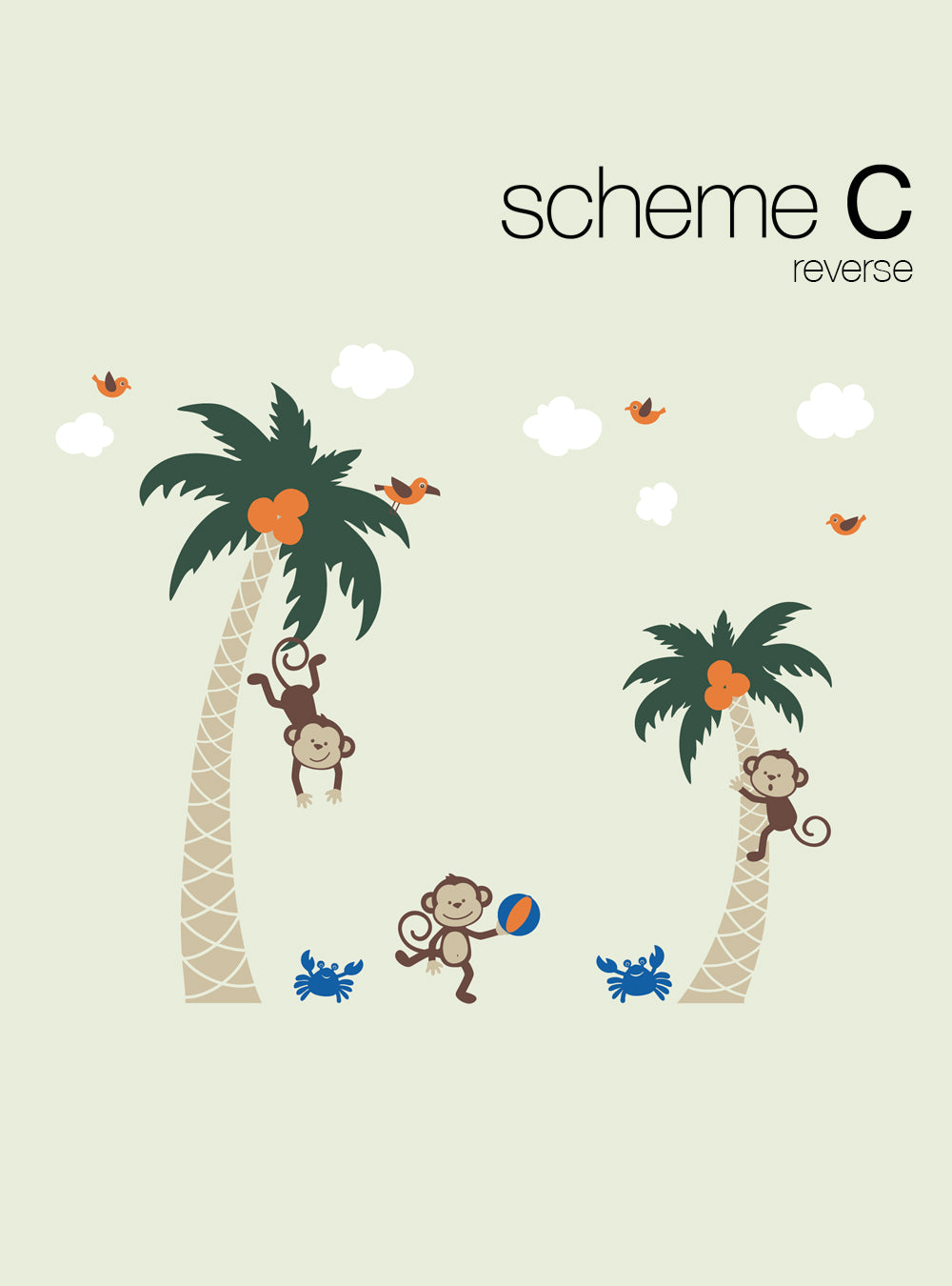 3 Monkeys with Palm Tree Wall Decal - Playful Kids Room Decor