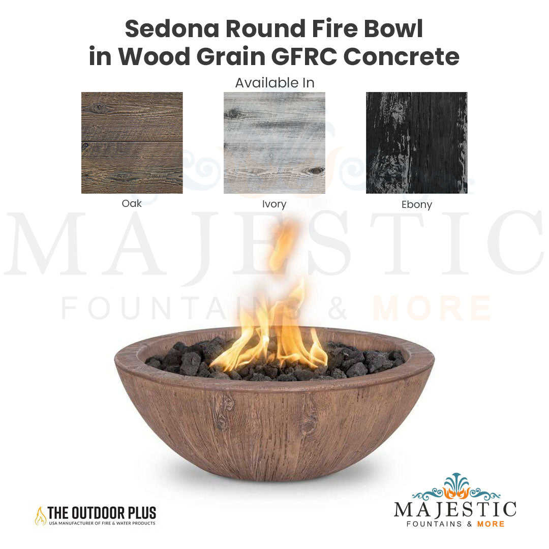 The Outdoor Plus Sedona Round Fire Bowl in Wood Grain with Free Cover