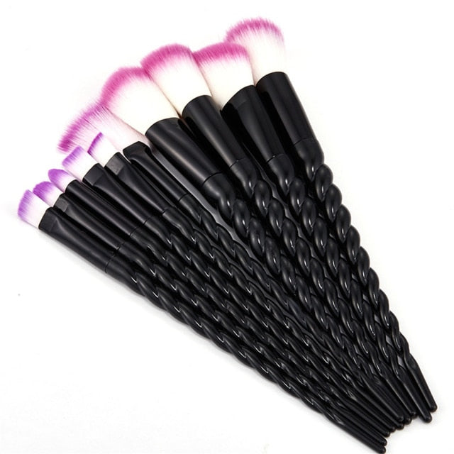 10pcs Spiral Colorful Soft Makeup Brushes Set - Professional Foundation Powder Blush Eyeshadow Fan Brush
